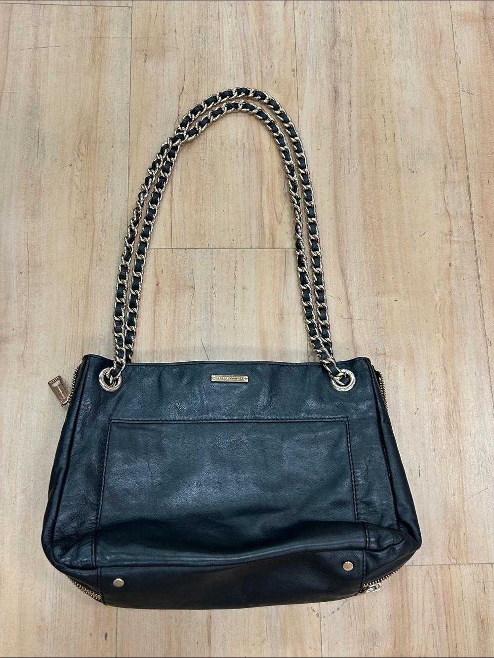 Rebecca Minkoff  GENUINE LEATHER Shoulder Bag with Gold Chain Straps